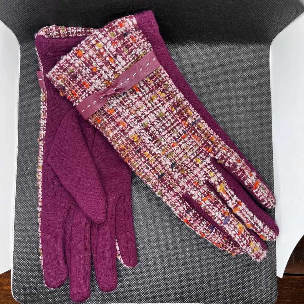 Maroon purple tweed gloves